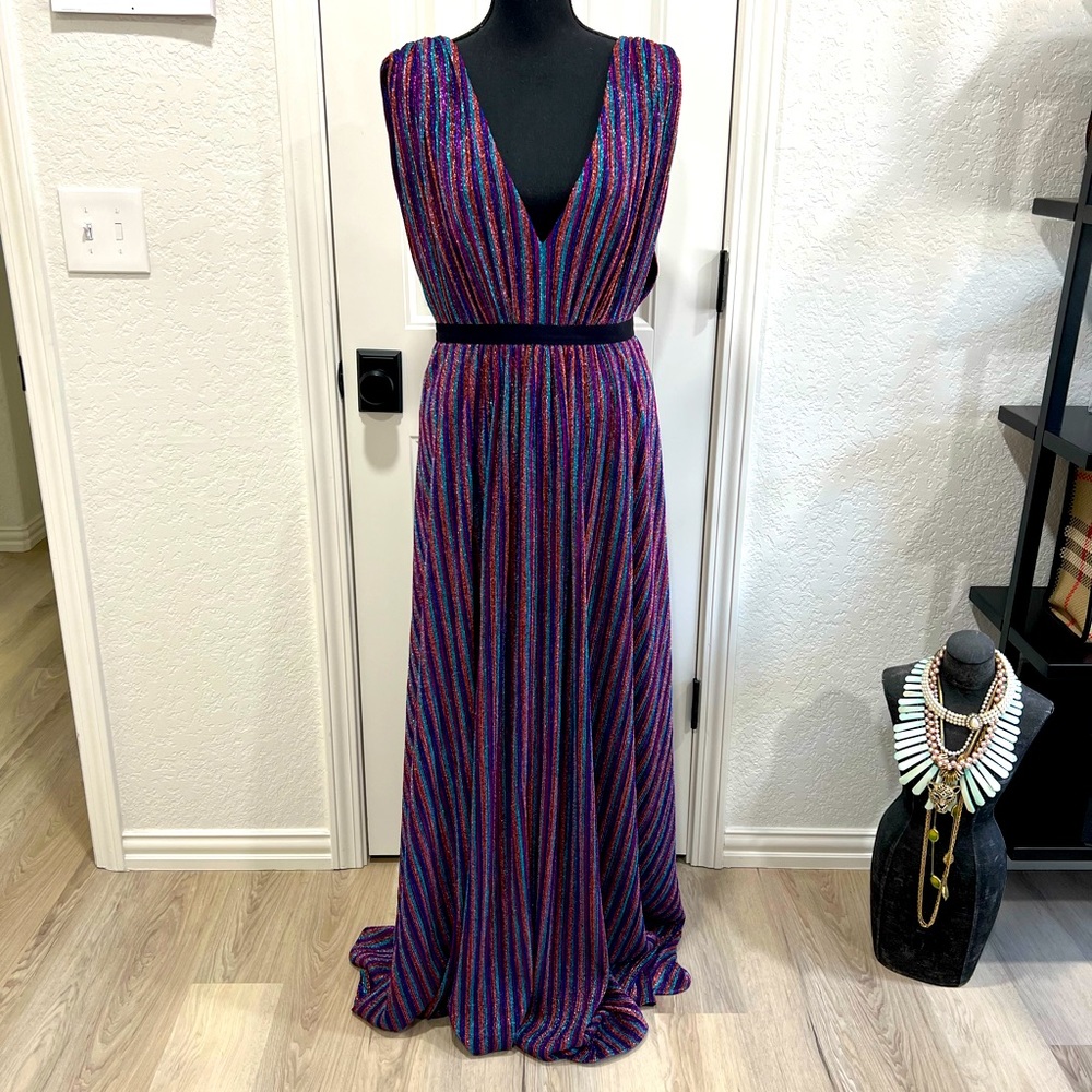 BCBG MaxAzria Metallic Pleated Evening Gown Size L